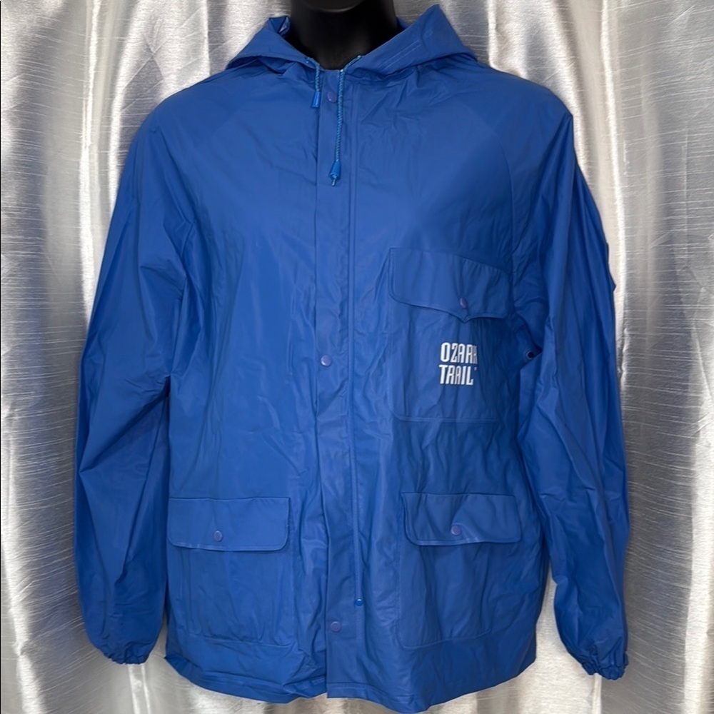 Ozark Trail Hooded Rain Suit 2pc Jacket & Pants Women’s Large Blue 100% PVC